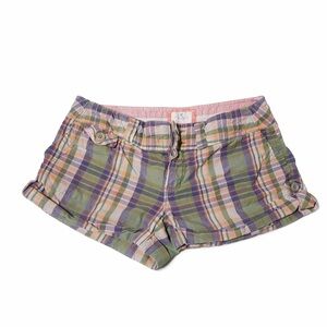 Y2K 2003 Plaid Cargo Shorts - Green, Purple, Pink